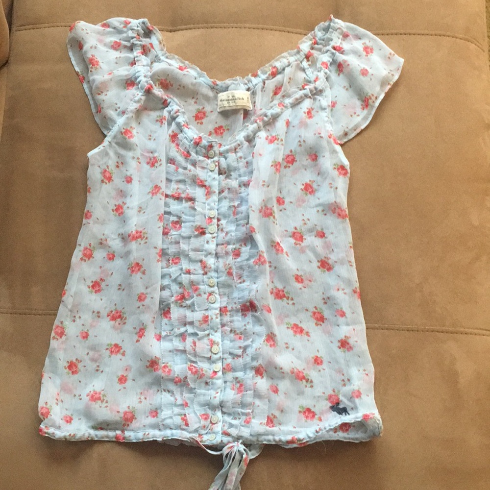 A&F Sheer Blue Floral Top